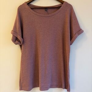 Imollence Waffle Knit Top XL Mauve Short Sleeve Casual Tee